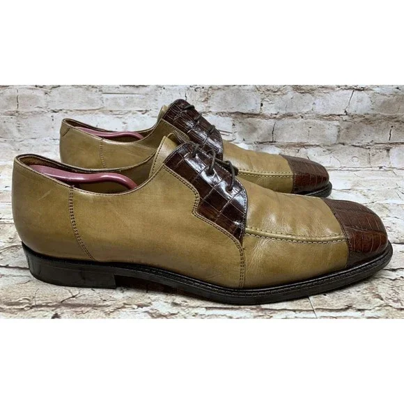 Belvedere Florence Men’s Genuine Crocodile Sand Brown Dress Shoes Size 12M